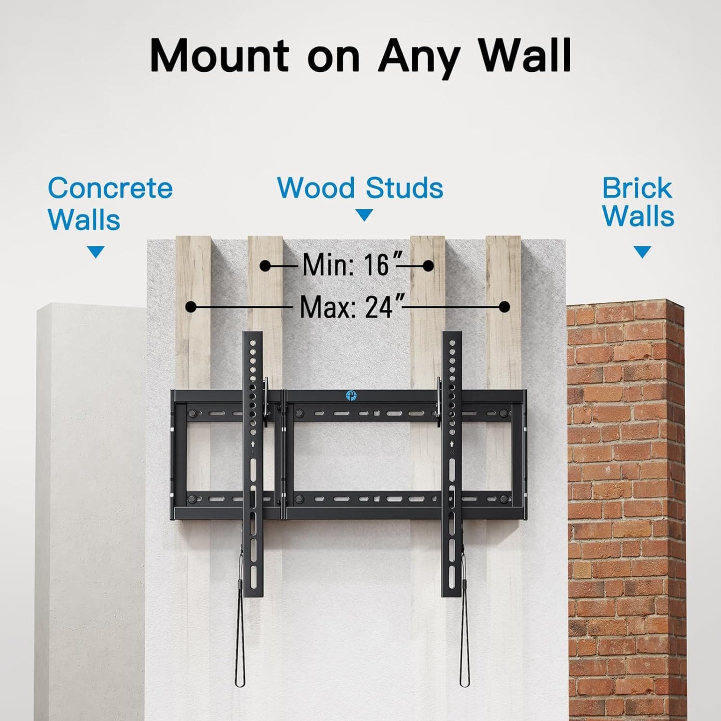 UL Listed Tilt TV Wall Mount Bracket Low Profile for Most 37-75 Inch LED LCD OLED Plasma Flat Curved Tvs, Large Tilting Mount Fits 16"-24" Wood Studs Max VESA 600X400Mm Holds up to 132Lbs