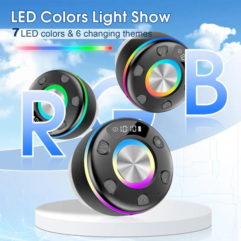 WHATOOK Portable Bluetooth Speaker 360°HD Sound,Ipx7 Waterproof,Stereo Sound, 24H Playtime,Rgb Lights,Dual Pairing,Bluetooth 5.3,FM Radio, Perfect for Kayak, Beach,Travel,Party,Shower,Outdoor,Gifts