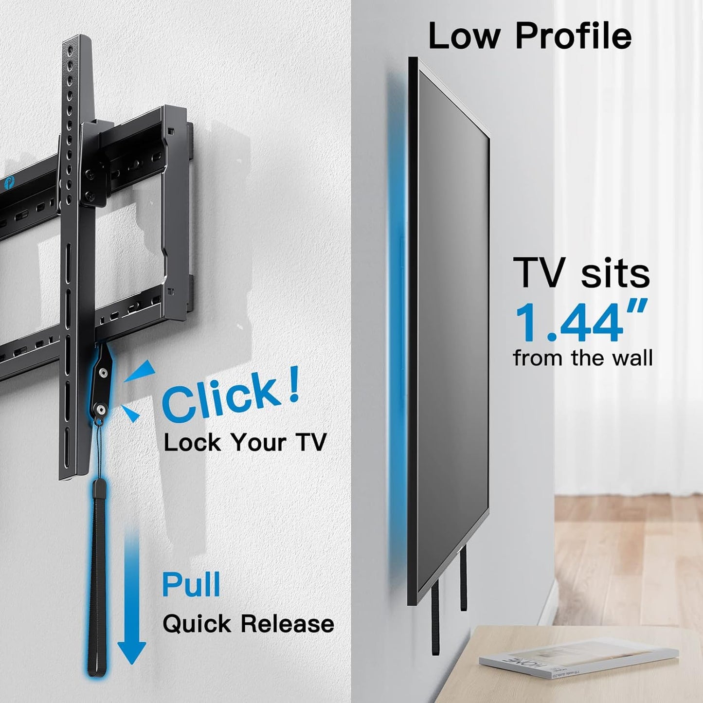 UL Listed Tilt TV Wall Mount Bracket Low Profile for Most 37-75 Inch LED LCD OLED Plasma Flat Curved Tvs, Large Tilting Mount Fits 16"-24" Wood Studs Max VESA 600X400Mm Holds up to 132Lbs