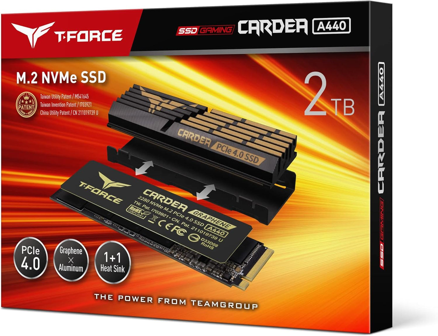 T-FORCE CARDEA A440 Graphene & Aluminum Heatsink 2TB DRAM SLC Cache 3D NAND TLC Nvme Phison E18 Pcie Gen4X4 M.2 2280 Internal SSD Works with PS5 Read/Write 7,000/6,900 Mb/S TM8FPZ002T0C327