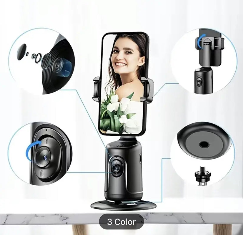 Automatic Face following Gimbal Tripod, 360° Rotatable Desktop Phone Holder with Remote Control, Al Gesture Phone Camera Holder for Live Streaming, Vlogging & Photography