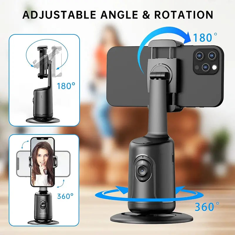 Automatic Face following Gimbal Tripod, 360° Rotatable Desktop Phone Holder with Remote Control, Al Gesture Phone Camera Holder for Live Streaming, Vlogging & Photography
