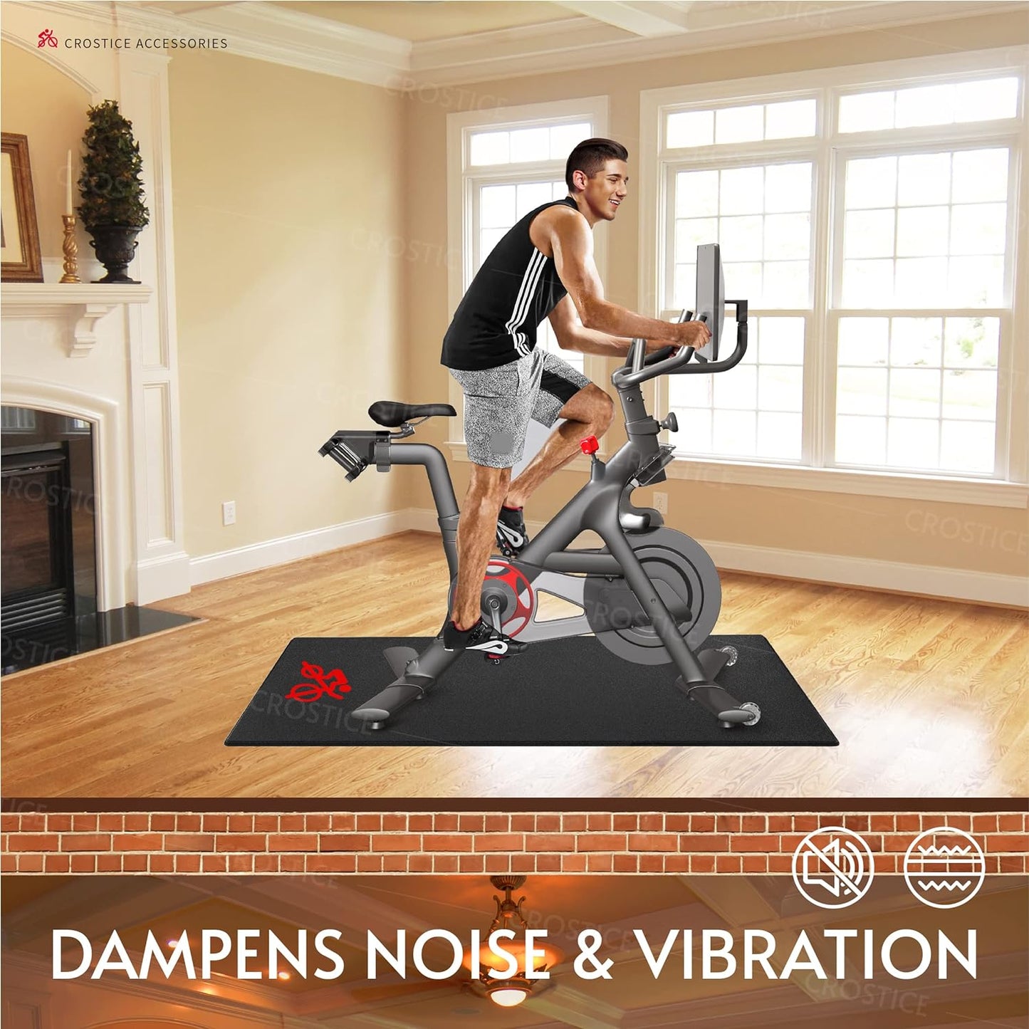 Bike Trainer Mat Compatible with Peloton Bike, for Treadmill & Row, THK 6Mm, under Mat Protect Hardwood Floor Carpet, Trainer Accessory for Indoor Stationary Exercise Bike