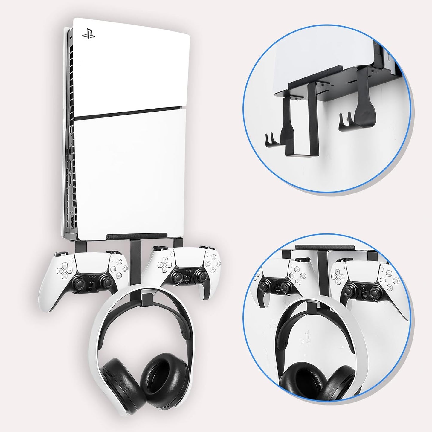 Wall Mount for PS5 Slim 2023 (Disc and Digital Edition), Wall Bracket for Playstation 5 Slim with Detachable Controller Holder & Headphone Hanger, Stealth PS5 Slim Wall Mount
