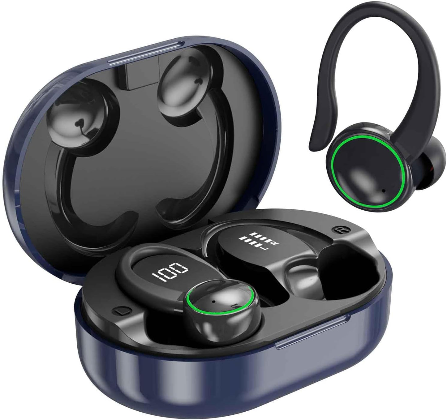 Wireless Earbuds Sports, Bluetooth Headphones 5.3, 50H Playback Over-Ear Buds with 4 ENC Noise Cancelling Mic, Deep Bass Earphones with Earhooks, IP7 Waterproof Fitness Headset for Running Workout Gym