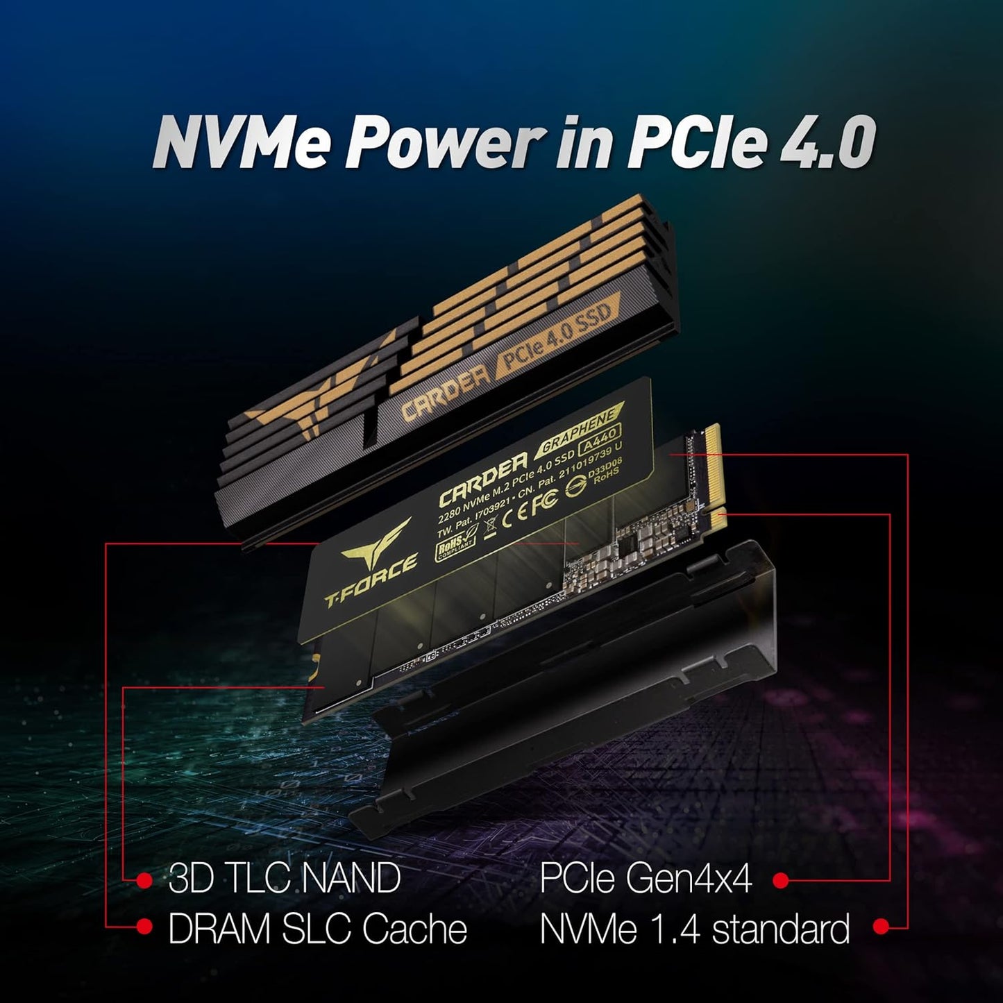 T-FORCE CARDEA A440 Graphene & Aluminum Heatsink 2TB DRAM SLC Cache 3D NAND TLC Nvme Phison E18 Pcie Gen4X4 M.2 2280 Internal SSD Works with PS5 Read/Write 7,000/6,900 Mb/S TM8FPZ002T0C327