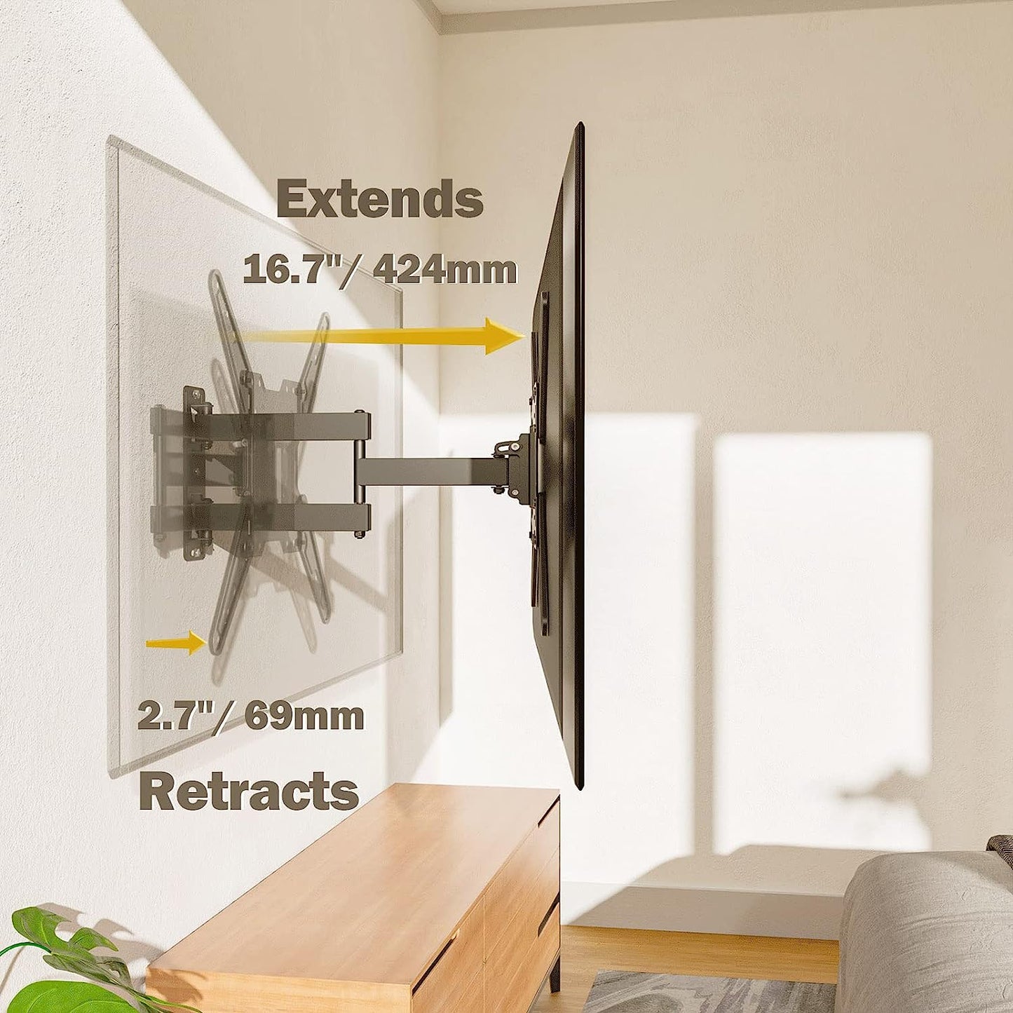 UL Listed TV Wall Mount for Most 26-55 Inch Tvs, Full Motion TV Mount with Perfect Center Design, Articulating Wall Mount TV Bracket Swivel and Tilt, Max VESA 400X400Mm, up to 77LBS