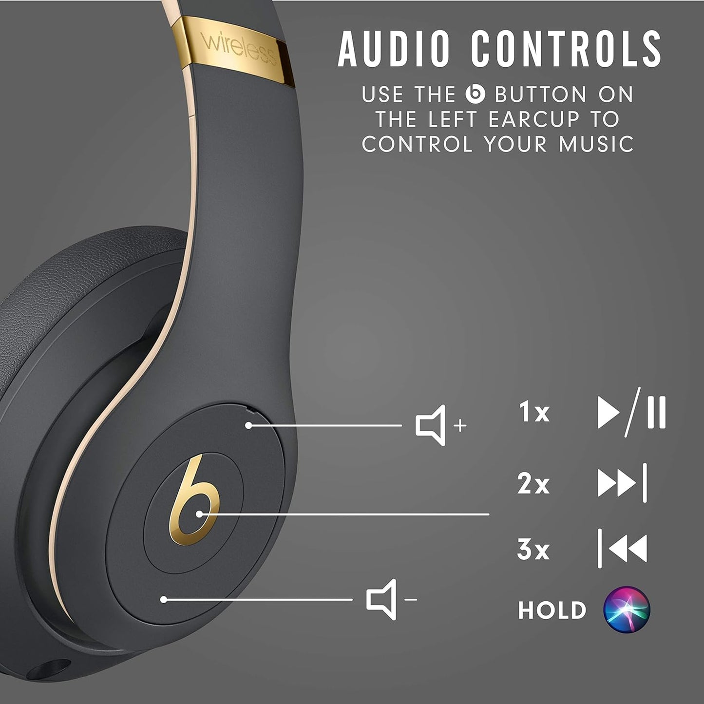 Studio3 Wireless Noise Cancelling Over-Ear Headphones - Apple W1 Headphone Chip, Class 1 Bluetooth, 22 Hours of Listening Time, Built-In Microphone - Shadow Gray