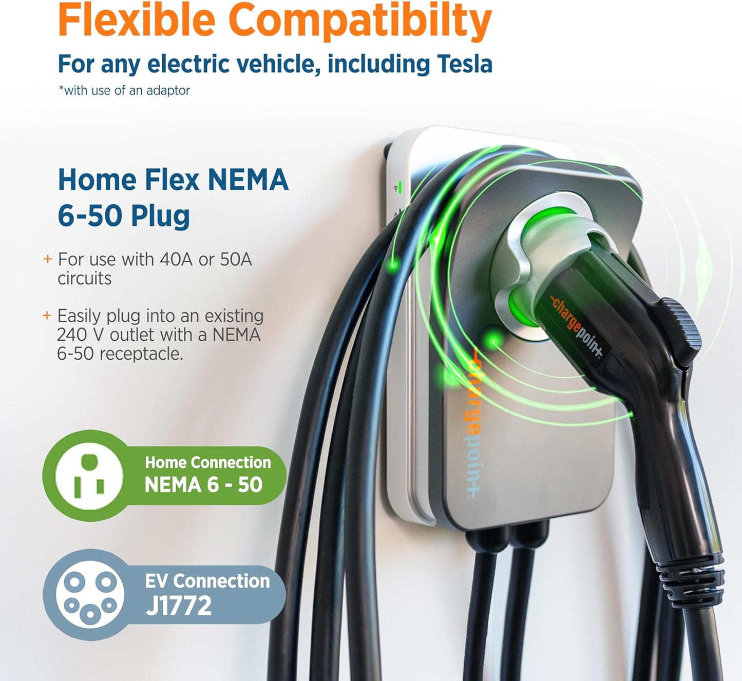 Home Flex Level 2 EV Charger J1772, Nema 6-50 Outlet 240V EV Station, Electric Vehicle Charging Equipment Compatible with All EV Models