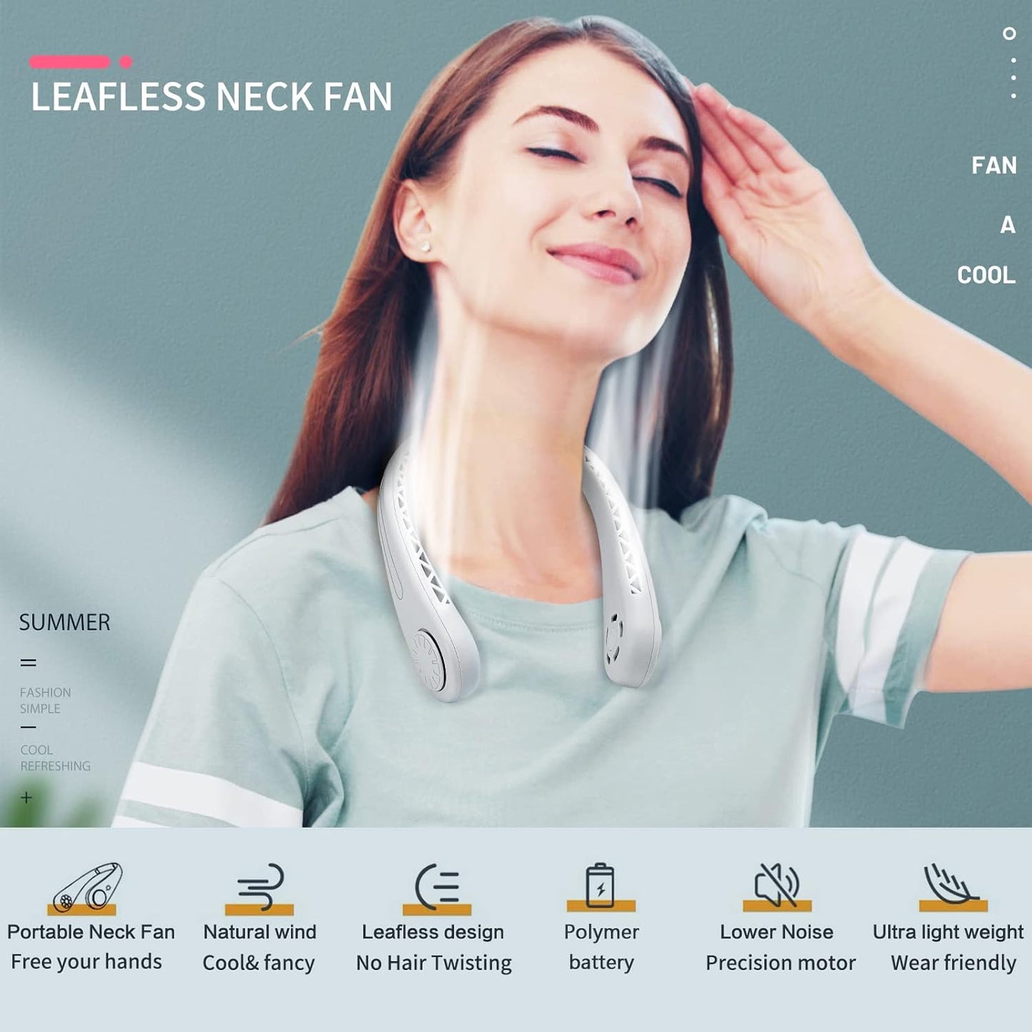 the Portable Neck Fan from Popular Earphone Design,The Leafless Neck Fan Perfect for Personal Fan,With Features,Mini Fan, Ultra-Quiet, Battery Powered Fan, Suitable for Outdoor Sports