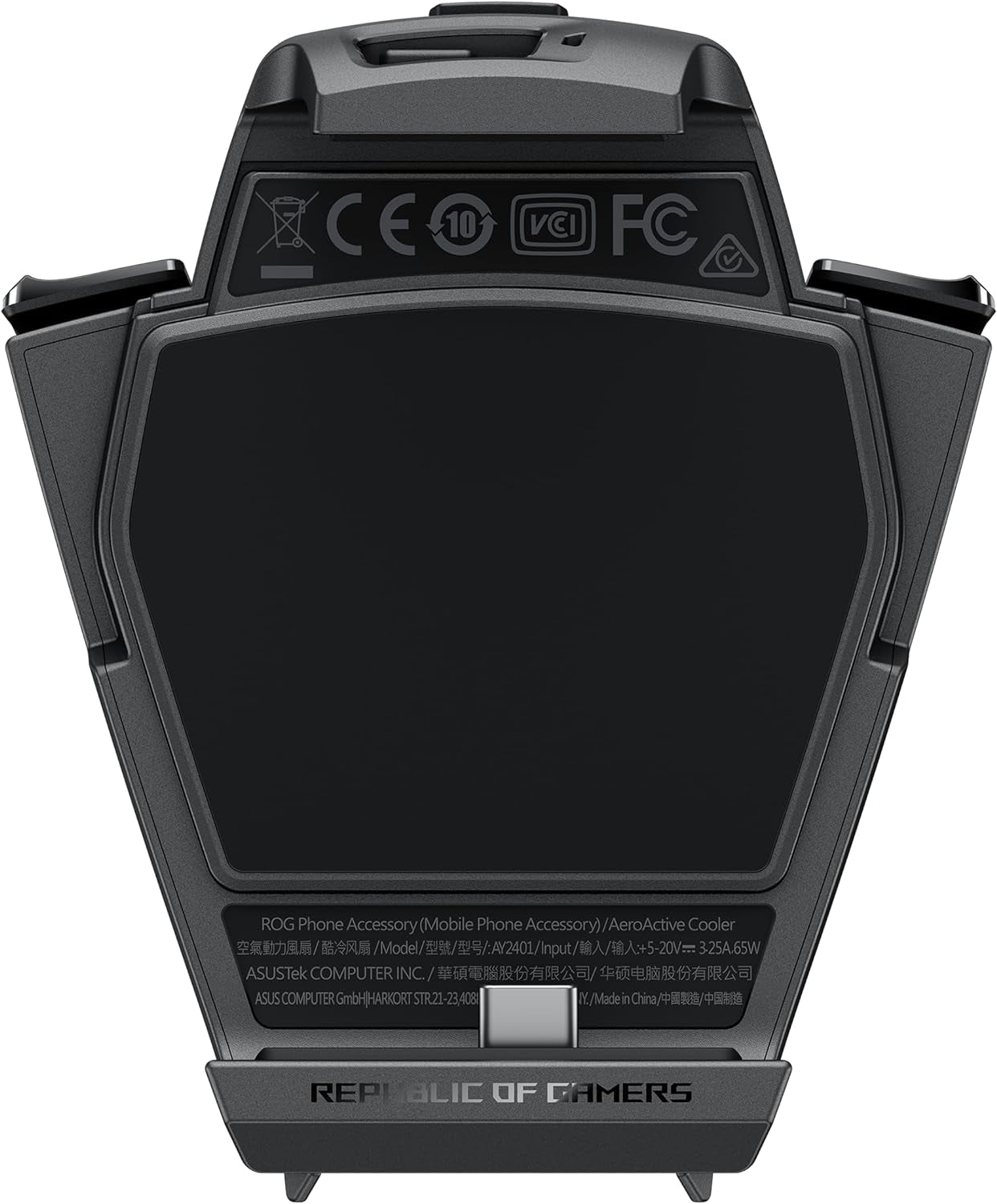 Aeroactive Cooler X, Black, Cooling Pad for ROG Phone 8 Series, Portable, Built-In Kickstand, Dual Physical Buttons, 3.5Mm Headphone Jack, USB-C, Air Cooling Method