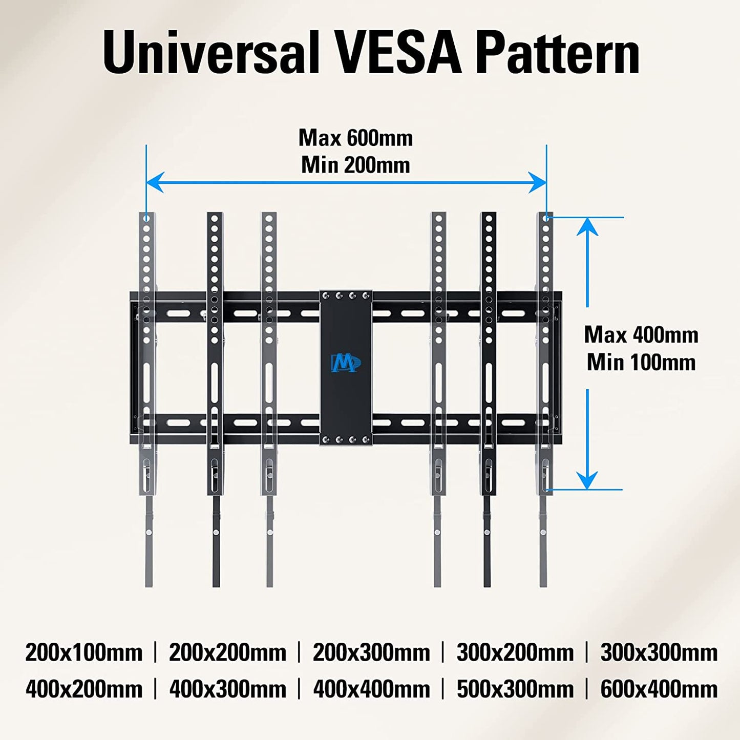 UL Listed TV Mount for Most 37-75 Inch TV, Universal Tilt TV Wall Mount Fit 16", 18", 24" Stud with Loading Capacity 132Lbs, Max Vesa 600 X 400Mm, Low Profile Flat Wall Mount Bracket