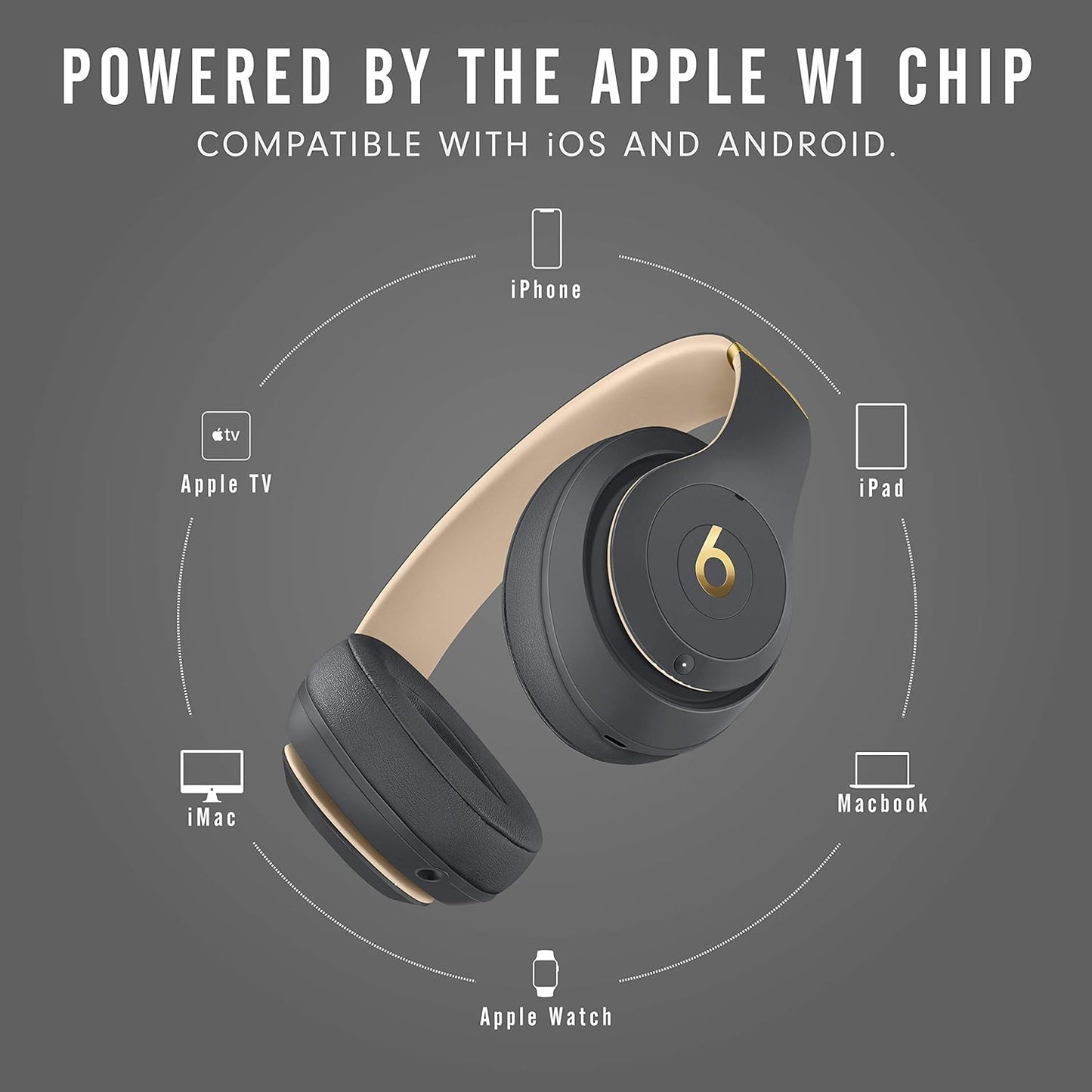 Studio3 Wireless Noise Cancelling Over-Ear Headphones - Apple W1 Headphone Chip, Class 1 Bluetooth, 22 Hours of Listening Time, Built-In Microphone - Shadow Gray