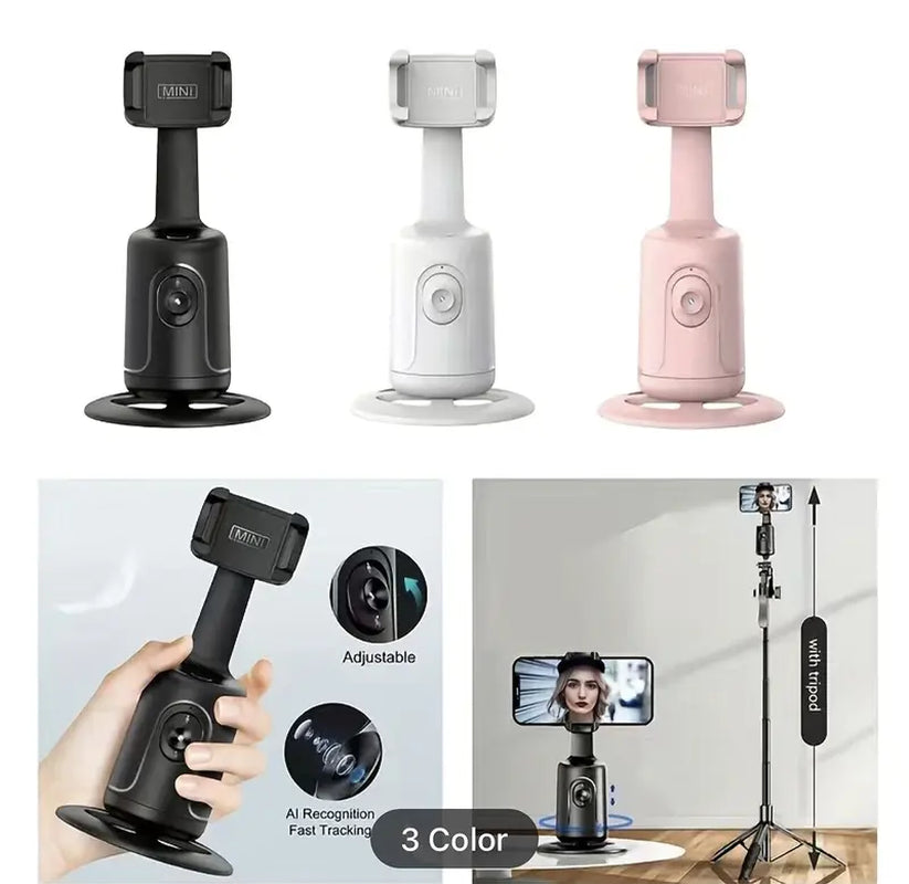 Automatic Face following Gimbal Tripod, 360° Rotatable Desktop Phone Holder with Remote Control, Al Gesture Phone Camera Holder for Live Streaming, Vlogging & Photography