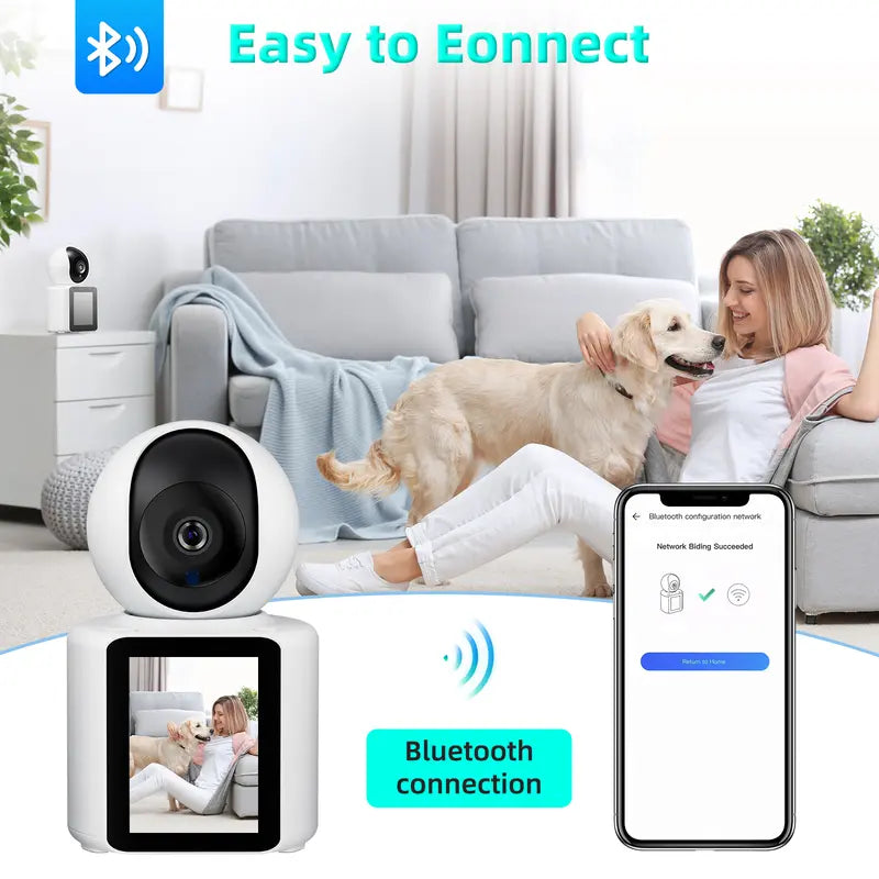 2K Video Call Security Camera Indoor, Nanny Camera Monitor Pet Camera,Phone Two-Way Video,One-Touch Call,360-Degree View Wifi Camera for Home Security, Motion Tracking, IR Night Vision Indoor Camera