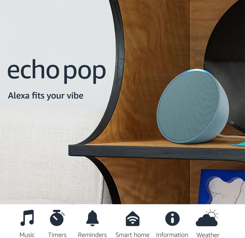 Echo Pop | Alexa Fits in Anywhere: Bedroom, Living Room, Bathroom, Office, and Small Spaces | Charcoal