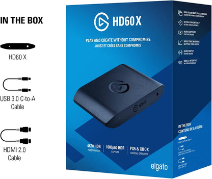 HD60 X - Stream and Record in 1080P60 HDR10 or 4K30 with Ultra-Low Latency on PS5, Ps4/Pro, Xbox Series X/S, Xbox One X/S, in OBS and More, Works with PC and Mac