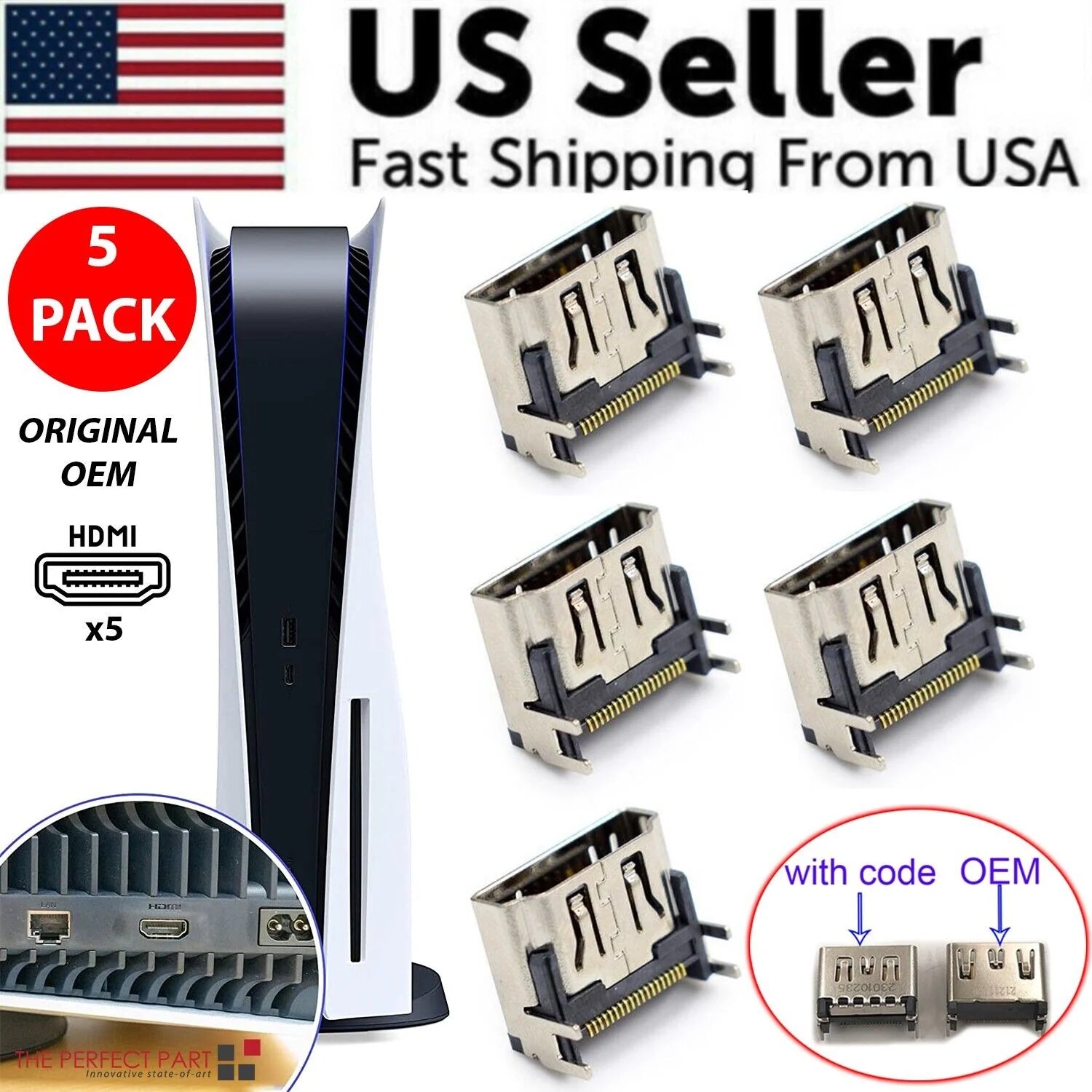 5 Pack OEM HDMI Port Connector Socket Replacement for Sony Playstation 5 PS5 USA